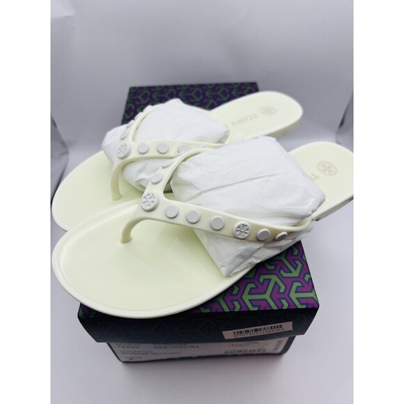 Tory Burch Women’s Ivory Studded Jelly Flip Flops Sandal Sz. 6 New in box